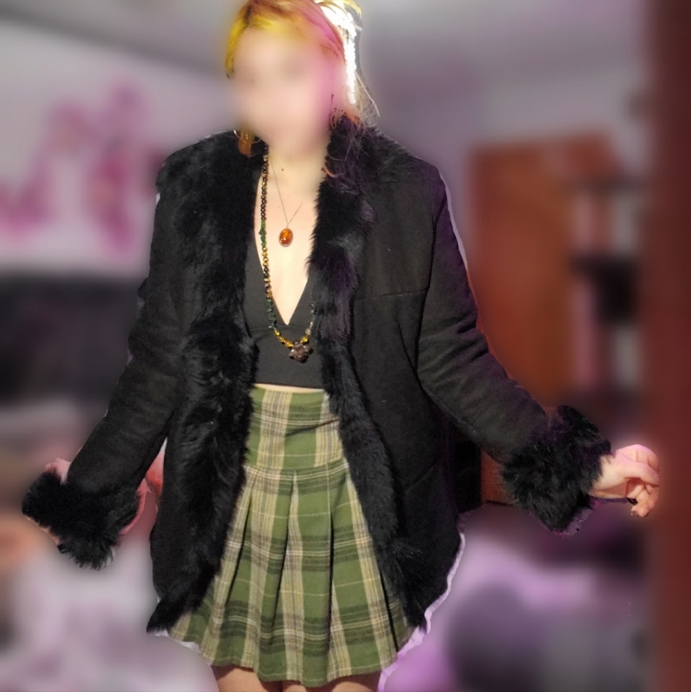 Penny lane coat black XL 70s 90s 80s Y2k whimseygoth fur lined afghan sheep